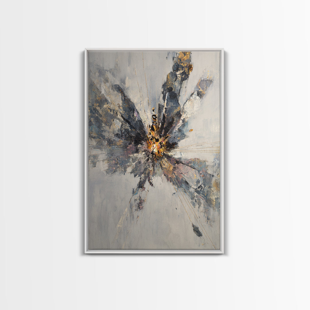 Explosive Gray Gold Abstract Burst Canvas Print, Modern Abstract Wall Art, Luxury Office Decor, Statement Living Room Art