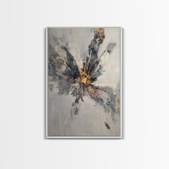 Explosive Gray Gold Abstract Burst Canvas Print, Modern Abstract Wall Art, Luxury Office Decor, Statement Living Room Art