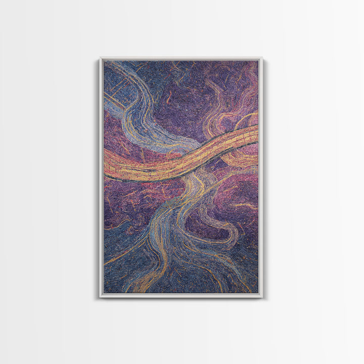 Flowing Purple Gold Abstract River Canvas Print, Textile Style Wall Art, Colorful Modern Decor, Boho Living Room Art Gift