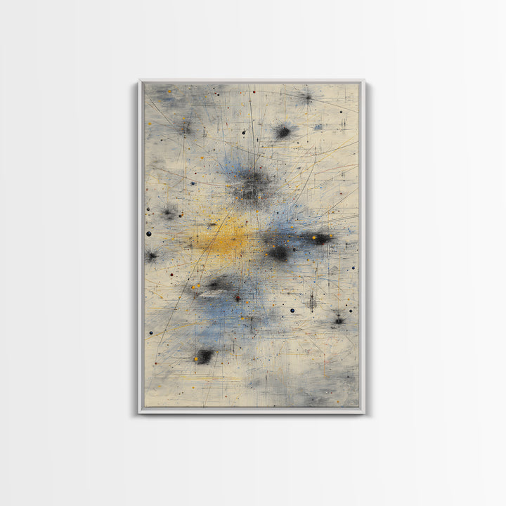 Soft Beige Constellation Map Canvas Print, Abstract African Art, Minimalist Office Decor, Gray Blue Gold Network Artwork