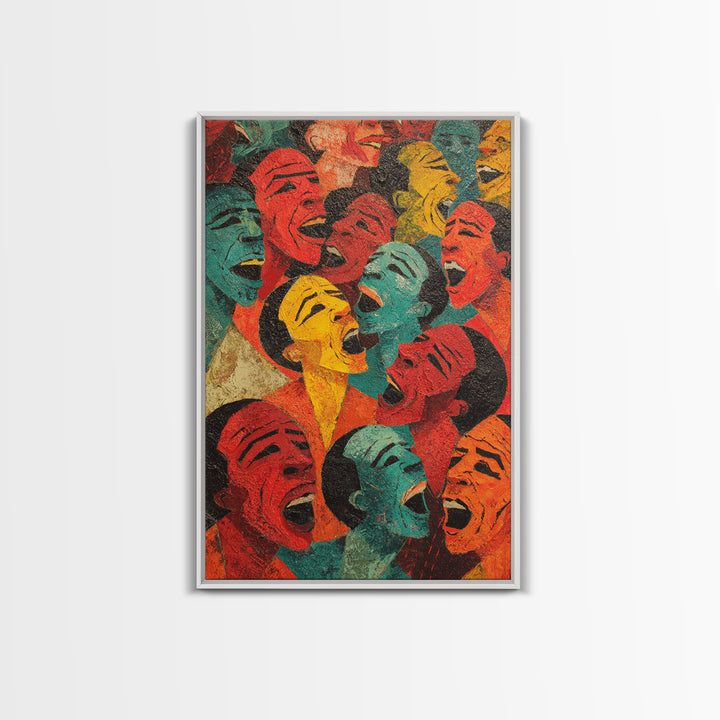 Colorful Laughing Faces Canvas Print, African Mask Art, Abstract African Art, Black Culture Art, Vibrant Wall Decor, Unique Gift