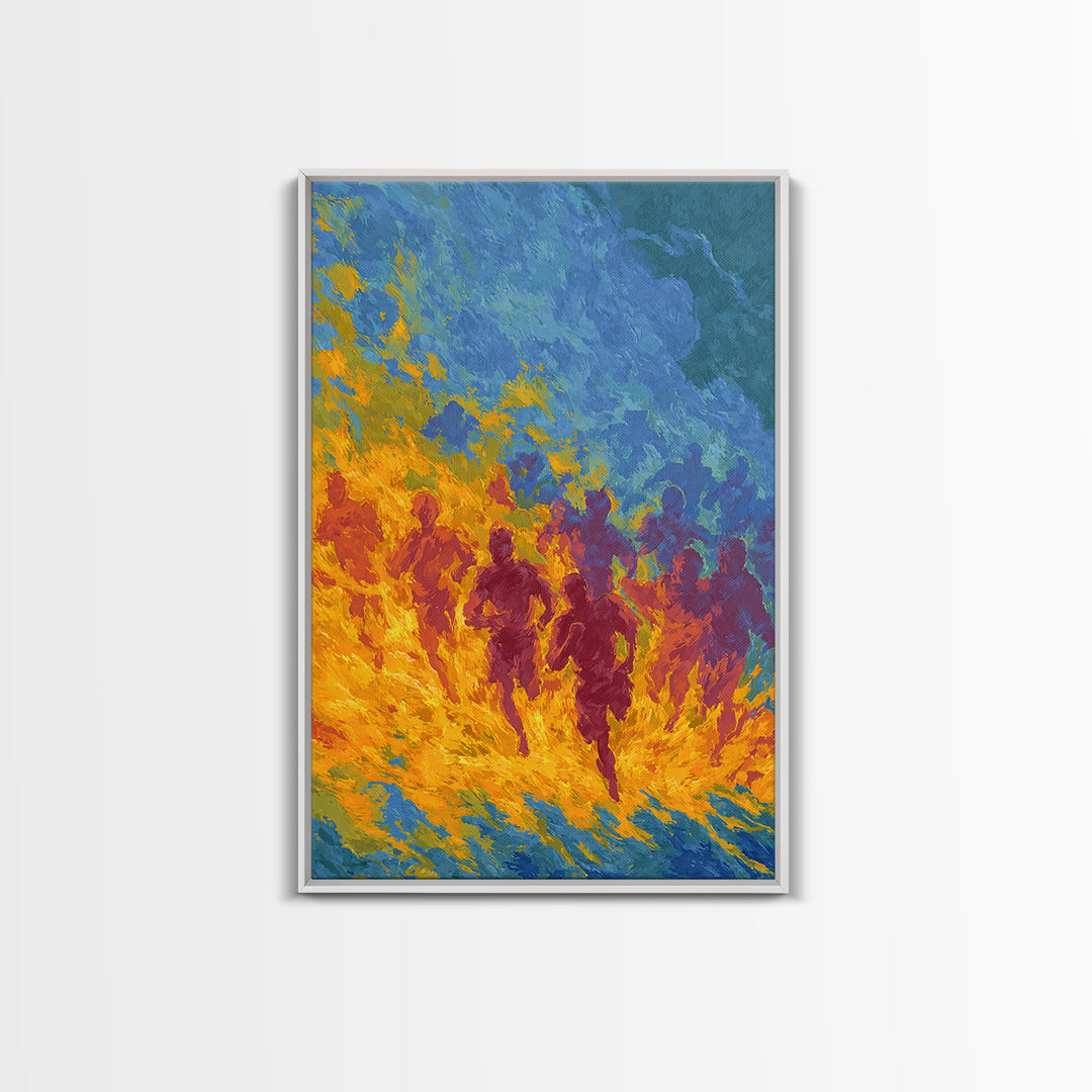 Fiery Runners In Blue And Orange, African Wall Art, Abstract African Art Print, Black Culture Decor, Vibrant Canvas Print