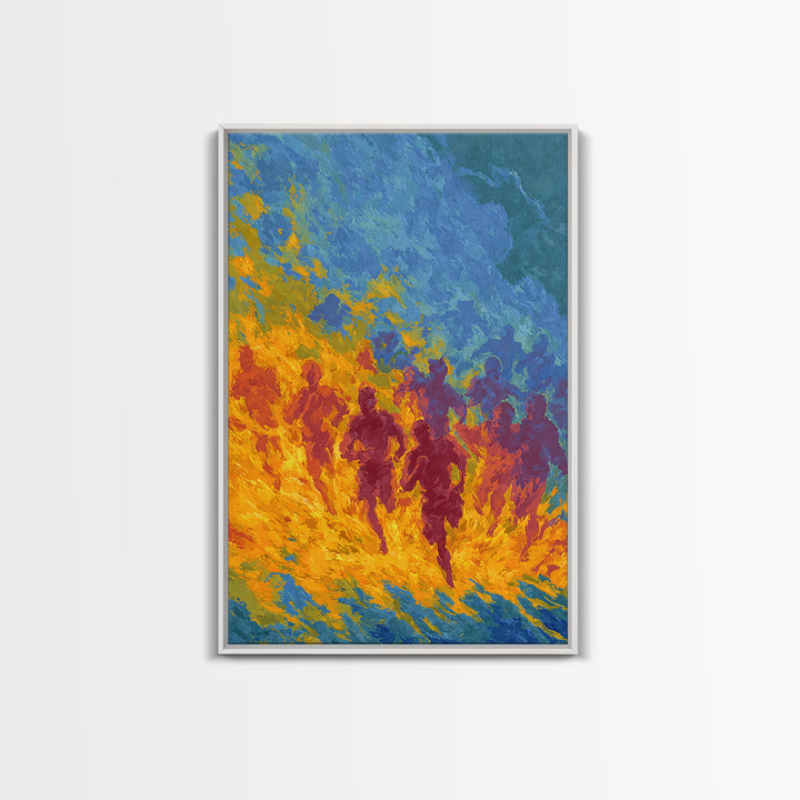 Fiery Runners In Blue And Orange, African Wall Art, Abstract African Art Print, Black Culture Decor, Vibrant Canvas Print