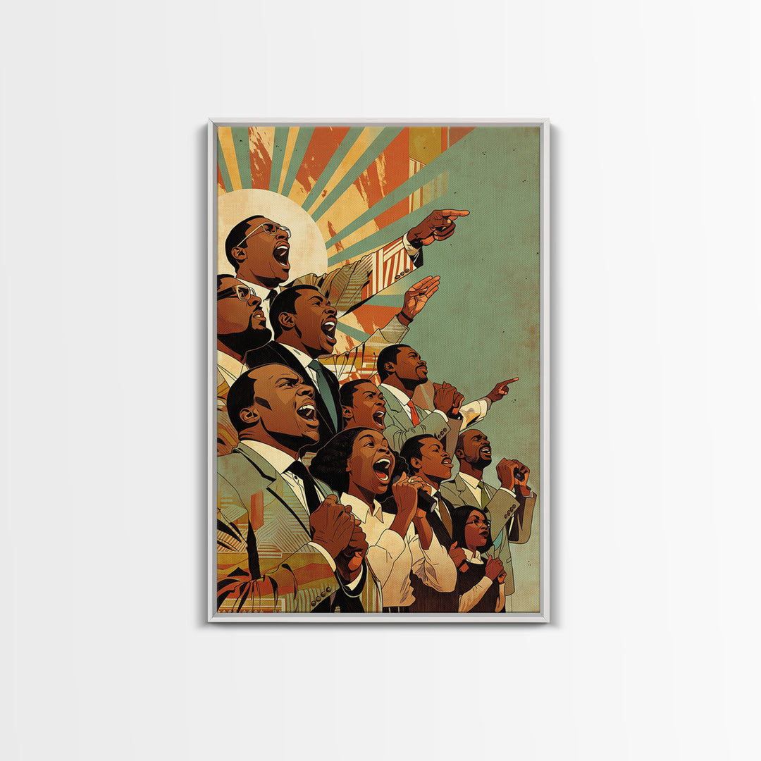 Uplifted Black Voices With Sunburst, Black History Wall Art, Juneteenth Art Print, African American Decor Gift, Canvas Print