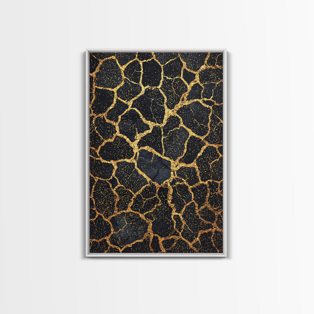Black And Gold Crackle Pattern, Abstract Wall Art, African Inspired Decor, Luxury Canvas Print, Modern Black Art Home Decor Gift