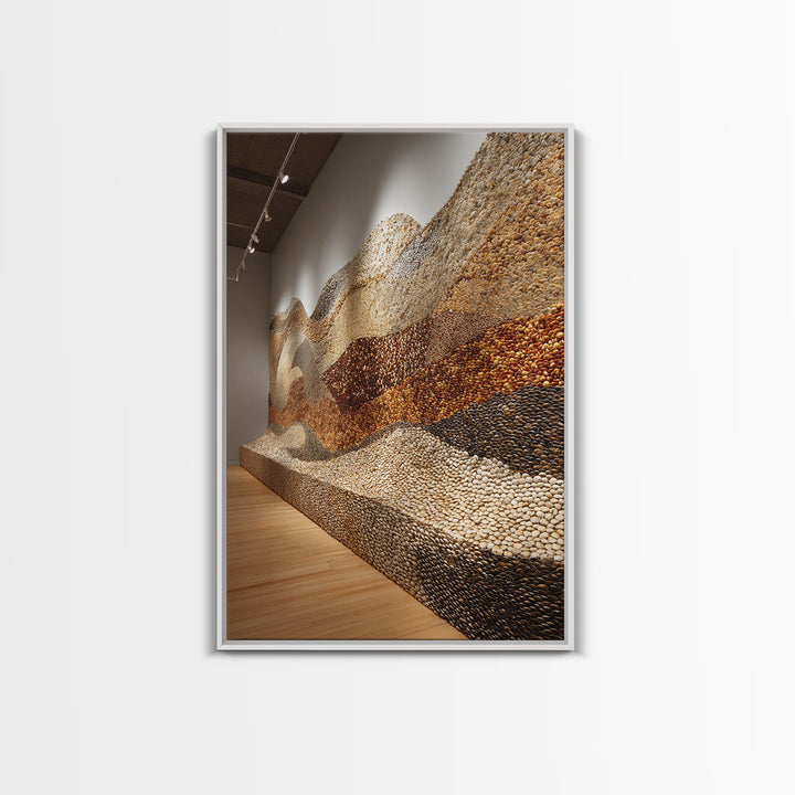 Gallery Stone Mosaic Wave Landscape, Large Textured Wall Art, Earth Tone Decor, Contemporary Art Print, Unique Canvas Print