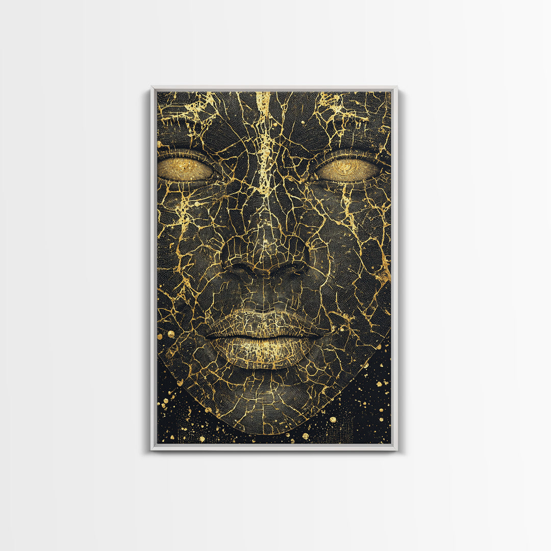 Cracked Gold Black Goddess Portrait, African Wall Art, Abstract Black Art Print, Luxury Canvas Print, Modern Feminine Decor