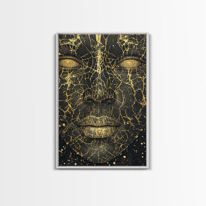 Cracked Gold Black Goddess Portrait, African Wall Art, Abstract Black Art Print, Luxury Canvas Print, Modern Feminine Decor