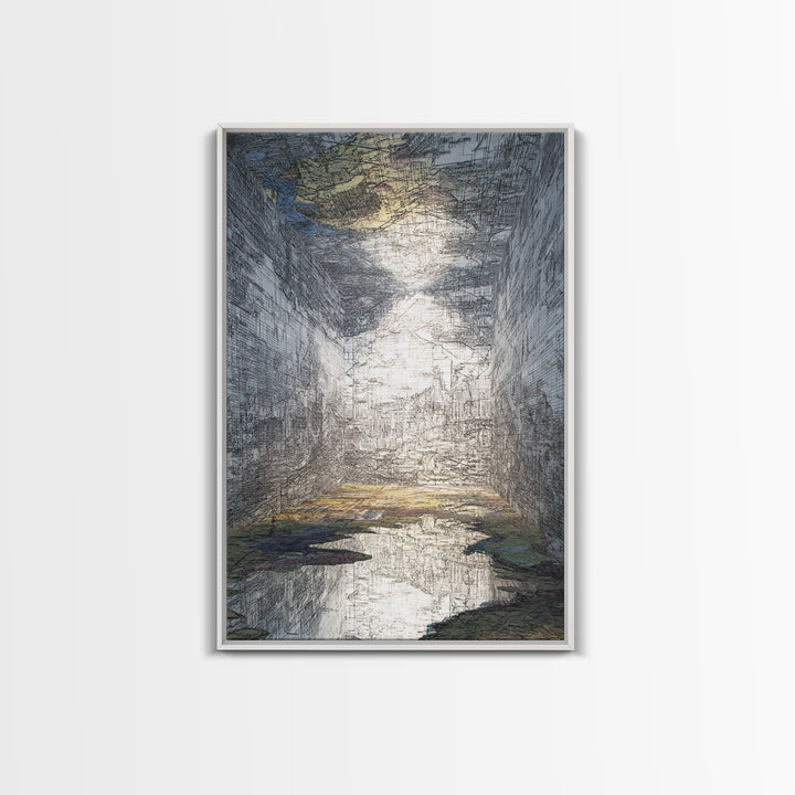 Abstract Urban Canyon Reflection Wall Art, Moody Blue Cityscape Print, Modern Architecture Decor, Statement Living Room Art