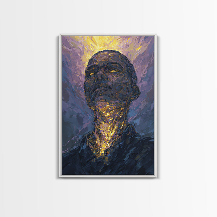 Radiant Black Man Portrait Wall Art, Gold Halo Abstract Painting, Modern African American Art, Spiritual Home Decor Gift
