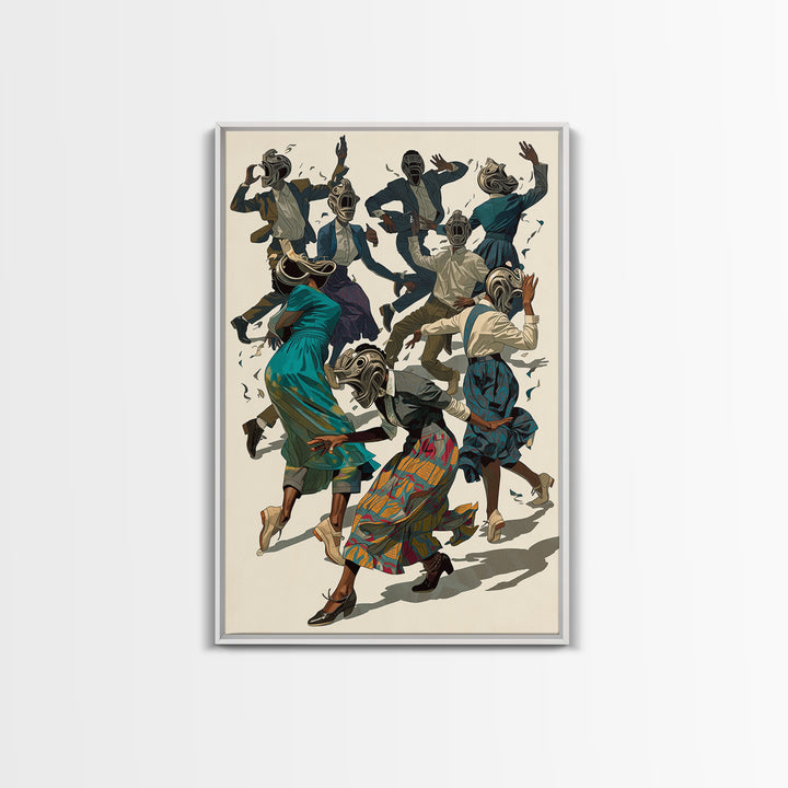 African Masked Dancers Celebration Canvas Print, African Tribal Art, Cultural Wall Decor, Colorful Afrocentric Home Gift