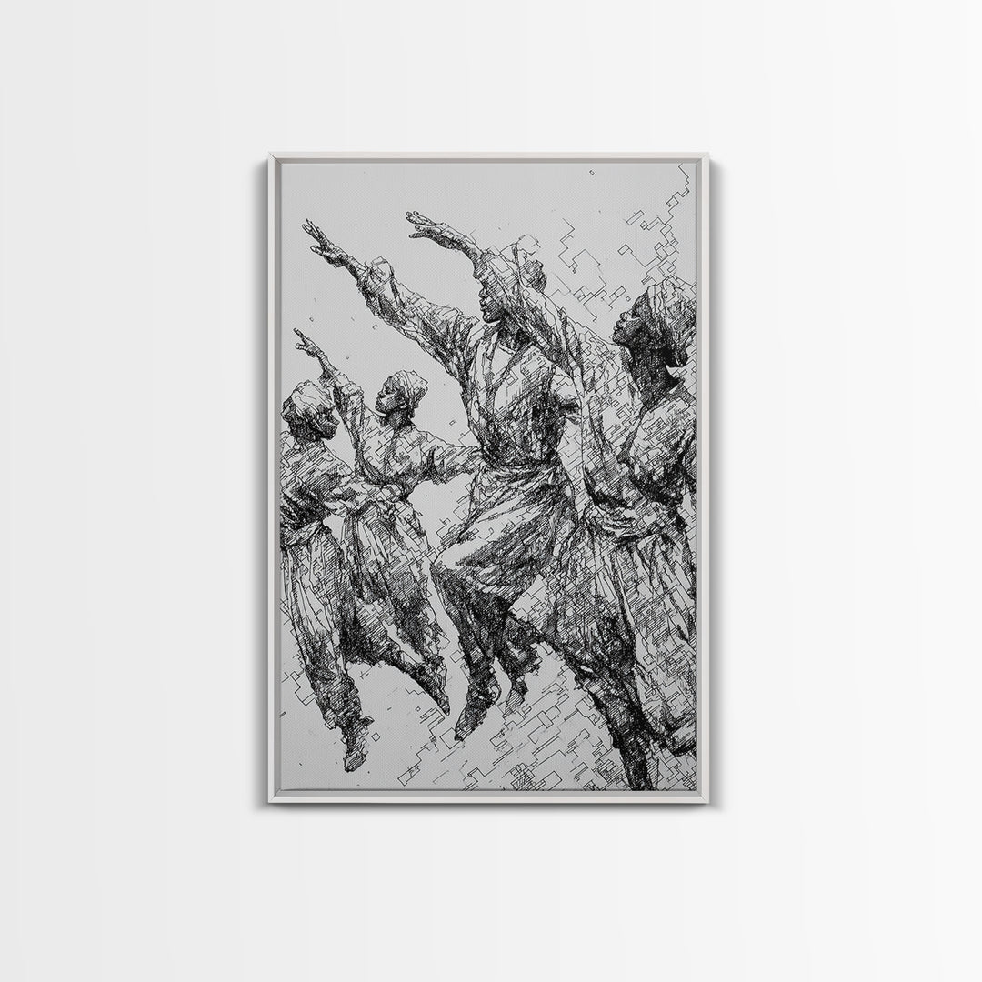 Leaping African Dancers Ink Sketch Wall Art, Black And White Cultural Dance Print, Afrocentric Home Decor, Gallery Art Gift