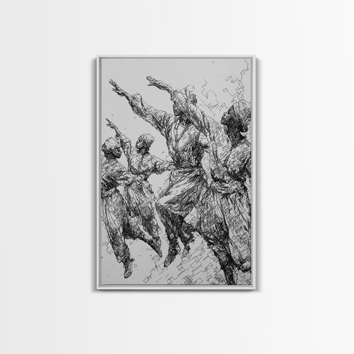 Leaping African Dancers Ink Sketch Wall Art, Black And White Cultural Dance Print, Afrocentric Home Decor, Gallery Art Gift
