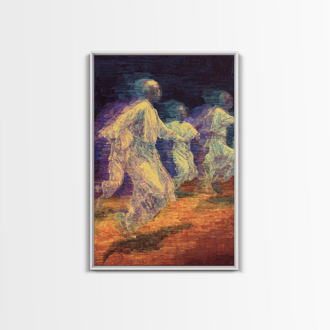 Ethereal African Dancers In Flowing Robes Wall Art, Motion Blur Cultural Painting, Afrocentric Spiritual Home Decor Gift
