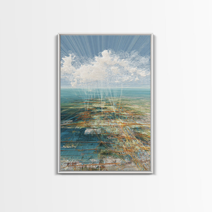 Dreamy Ocean Cloud Abstract Wall Art, Blue Coastal Landscape Print, Modern Nature Scene Decor, Serene Home Office Art Gift