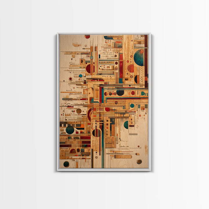 Earth Tone Geometric Tribal Pattern Canvas Print, Abstract African Art, Mid Century Modern Wall Decor, Textile Inspired Art