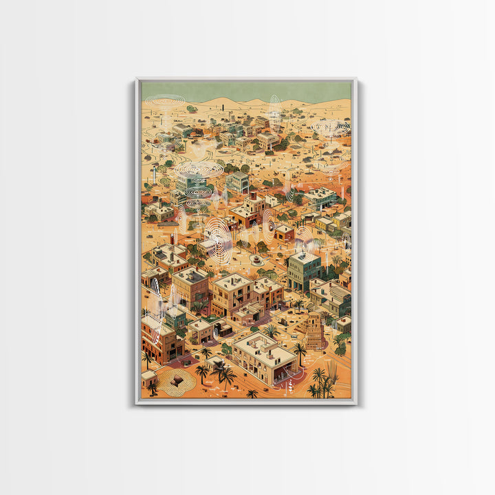 Desert Village Aerial Map With Contour Lines Wall Art, African Landscape Print, Boho Travel Poster, Earth Tone Wall Decor