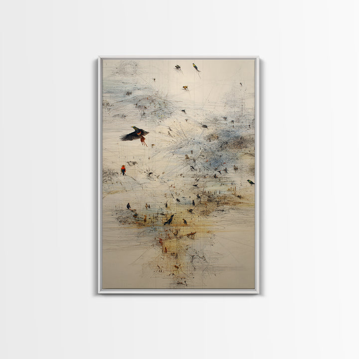 Abstract Birds Over Minimal African Landscape Wall Art, Modern Nature Scene Art, Neutral Gallery Decor, Unique Canvas Print