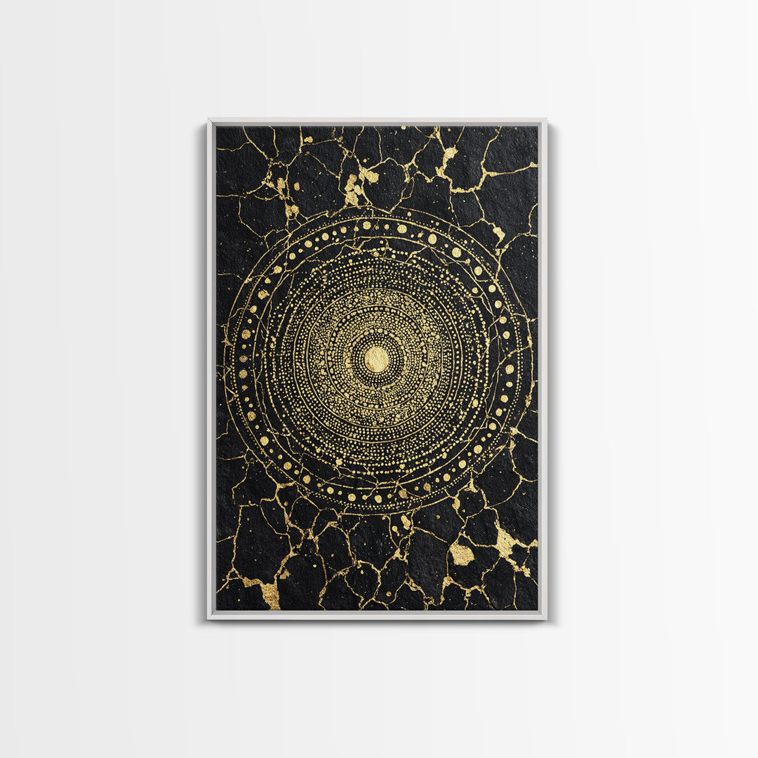 Black Gold African Mandala Wall Art, Geometric Circle Canvas Print, Spiritual Abstract Art, Luxury Modern Home Decor, Gift