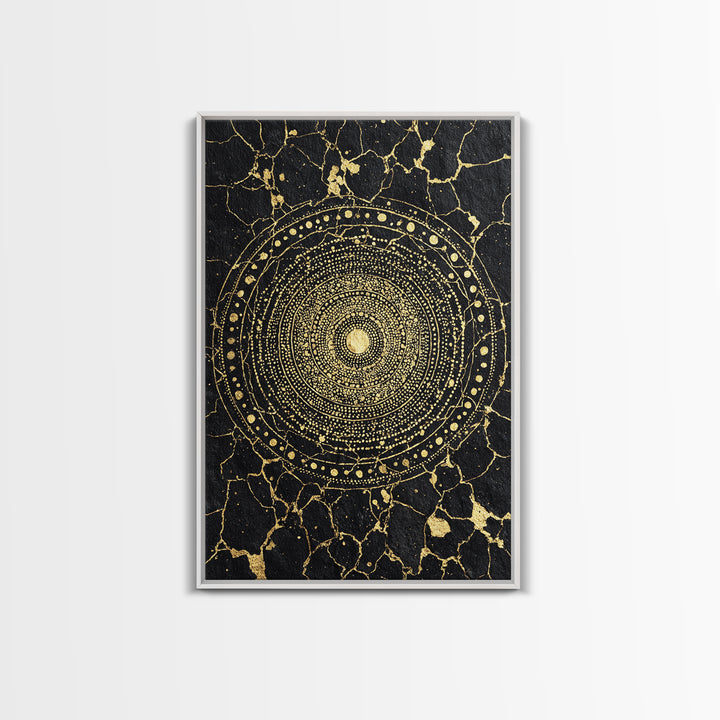 Black Gold African Mandala Wall Art, Geometric Circle Canvas Print, Spiritual Abstract Art, Luxury Modern Home Decor, Gift