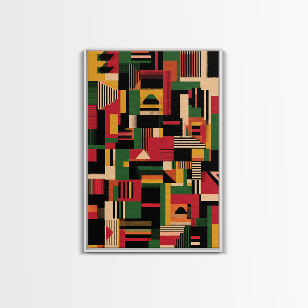 Kente Inspired Blocks In Green Red Gold Wall Art, African Abstract, Ankara Decor, Tribal Art Print, Bold Home Decor, Statement Piece