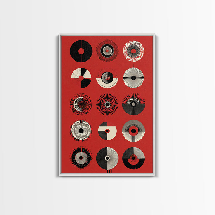 Red Tribal Sun Discs With Black Cream Circles Canvas Print, African Mask Art, Abstract Wall Art, Cultural Art Print, Bold Home Decor