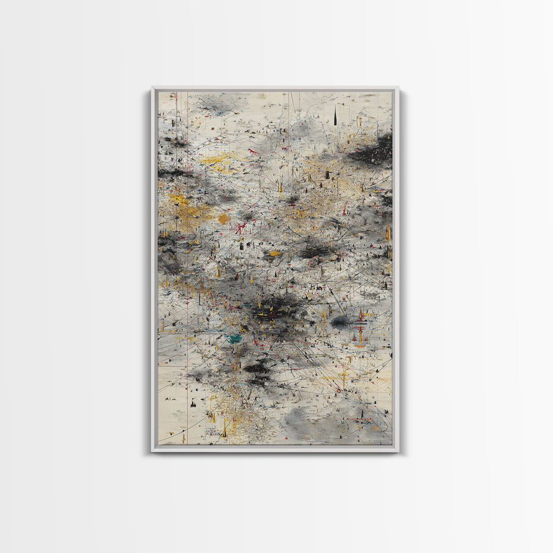 Neutral Abstract Storm Map Wall Art, Modern Canvas Art, Black Gold Minimalist Decor, Contemporary Office Art Print For Home