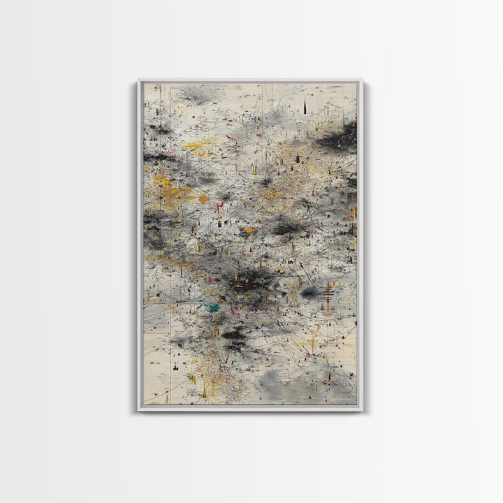 Neutral Abstract Storm Map Wall Art, Modern Canvas Art, Black Gold Minimalist Decor, Contemporary Office Art Print For Home