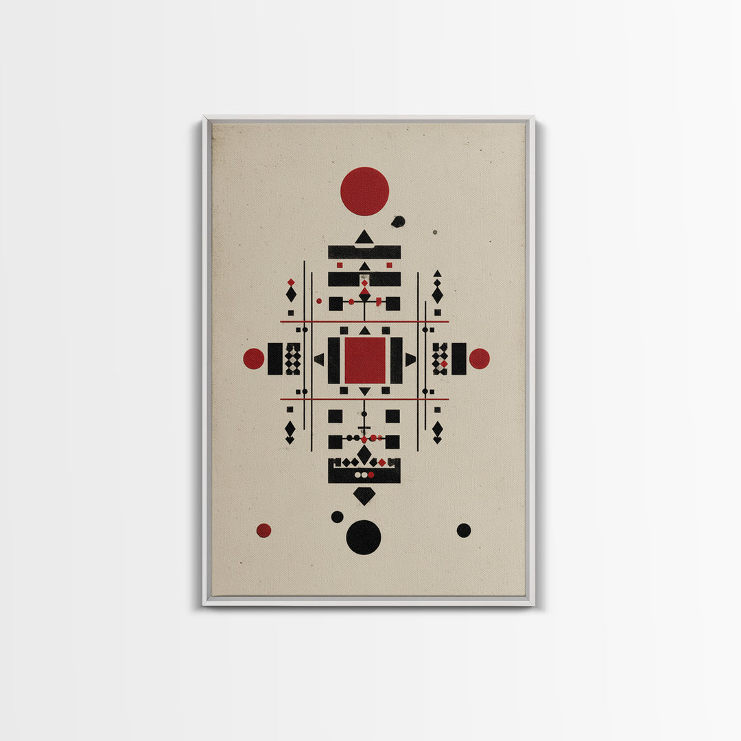 Red Black Tribal Geometry On Beige Canvas Print, African Inspired Abstract Wall Art, Minimalist Cultural Home Decor Gift