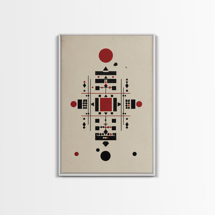 Red Black Tribal Geometry On Beige Canvas Print, African Inspired Abstract Wall Art, Minimalist Cultural Home Decor Gift