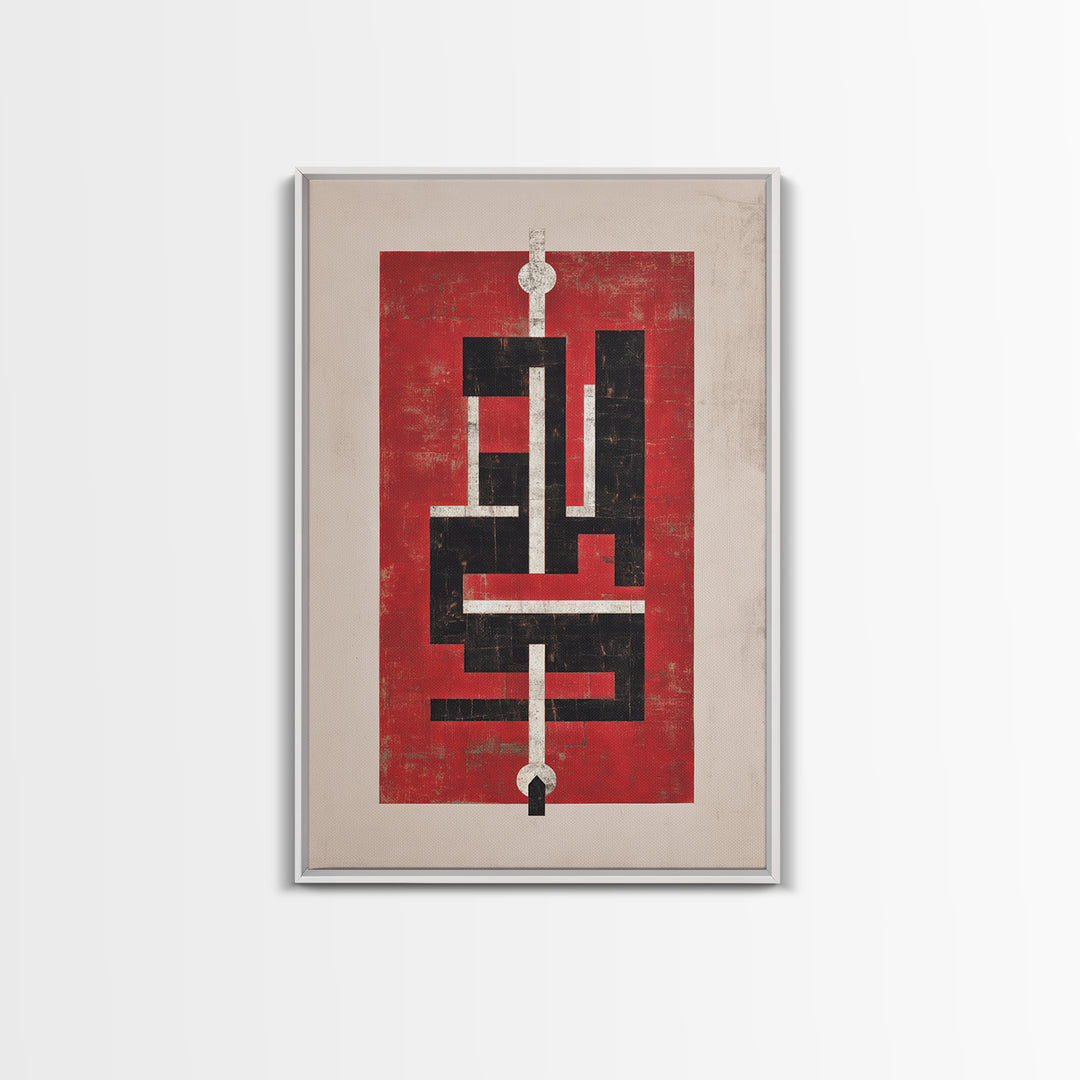 Red Black Geometric Totem Abstract Canvas Print, Modern Tribal Wall Art, Bold Cultural Home Decor For Statement Rooms Art