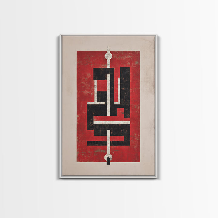Red Black Geometric Totem Abstract Canvas Print, Modern Tribal Wall Art, Bold Cultural Home Decor For Statement Rooms Art