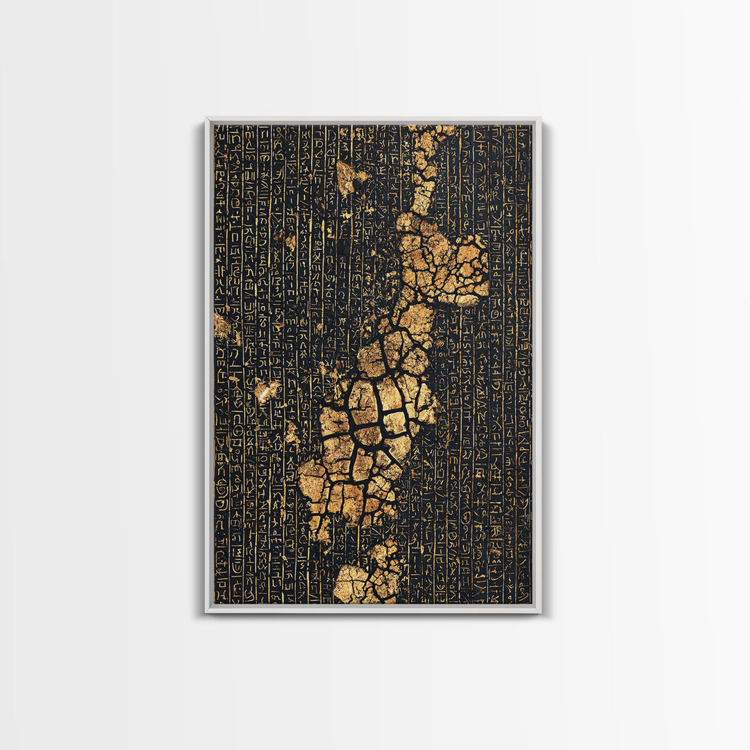Ancient Gold Hieroglyph Map Wall Art, African Egyptian Art, Black And Gold Art, Cultural Wall Decor, Luxury Canvas Print