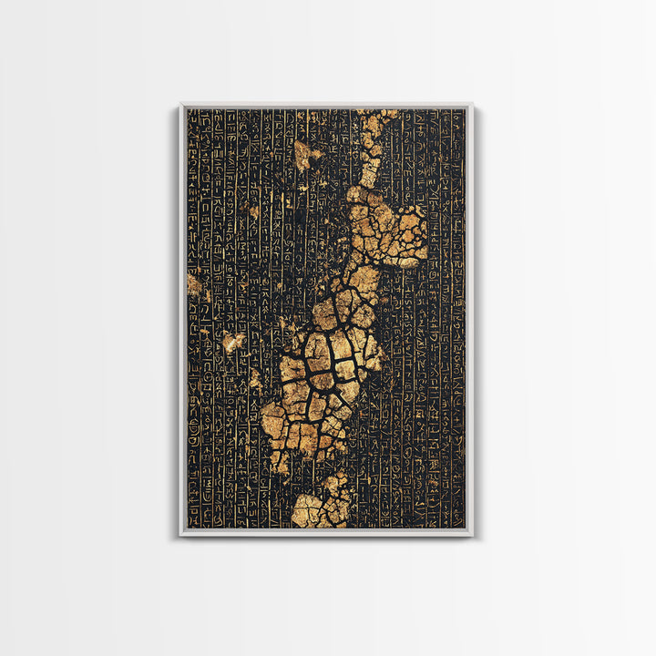 Ancient Gold Hieroglyph Map Wall Art, African Egyptian Art, Black And Gold Art, Cultural Wall Decor, Luxury Canvas Print