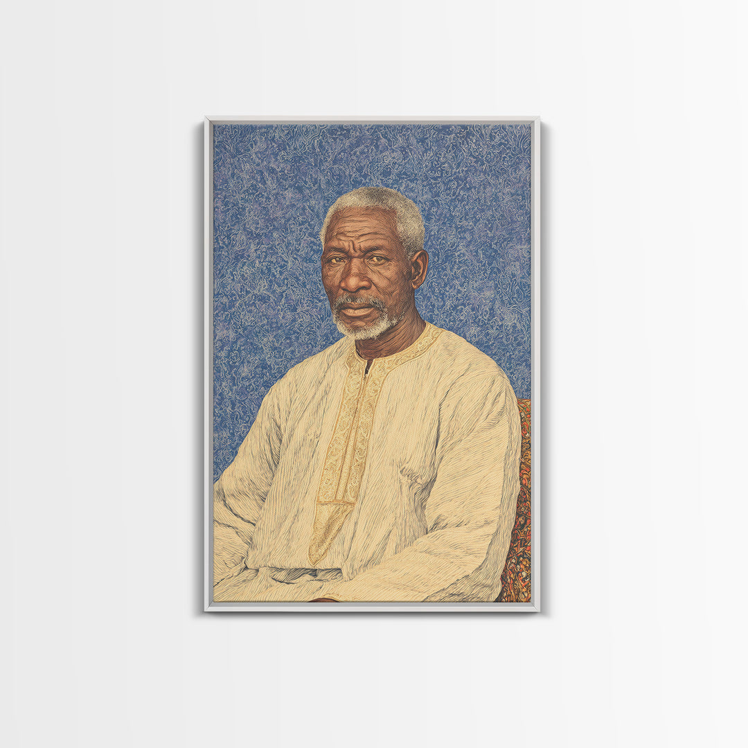 Elder African Man Portrait Framed Canvas Print, African American Art, Black History Gift, Cultural Home Decor, Office Decor