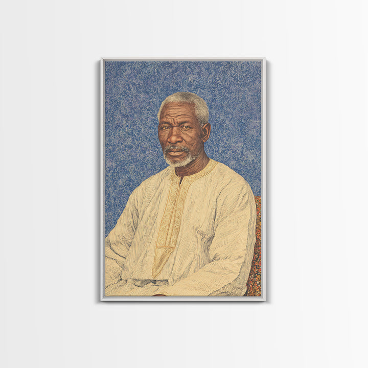 Elder African Man Portrait Framed Canvas Print, African American Art, Black History Gift, Cultural Home Decor, Office Decor