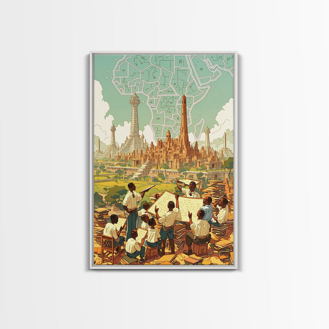 Afrofuturist African Classroom City Wall Art, Africa Art Print, Black Culture Art, Educational Decor, Modern Canvas Art Gift