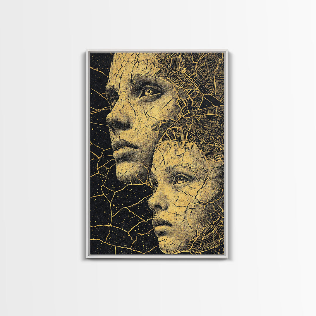 Golden Mother And Child Cosmic Wall Art, Black Woman Art, African American Art, Spiritual Wall Decor, Dreamy Canvas Print