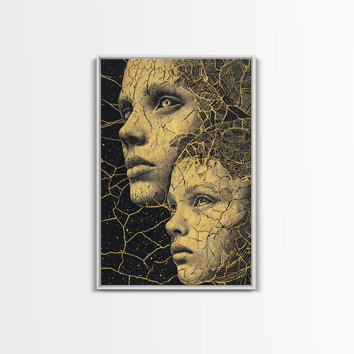 Golden Mother And Child Cosmic Wall Art, Black Woman Art, African American Art, Spiritual Wall Decor, Dreamy Canvas Print