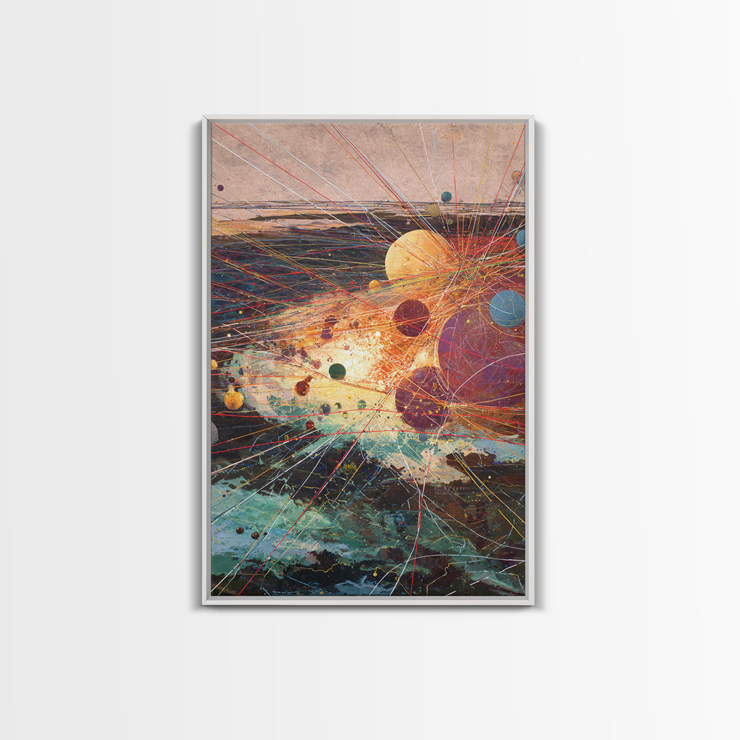 Abstract Planetary Network Framed Canvas Print, Modern Abstract Art, Afrofuturism Decor, Contemporary Wall Art, Office Decor