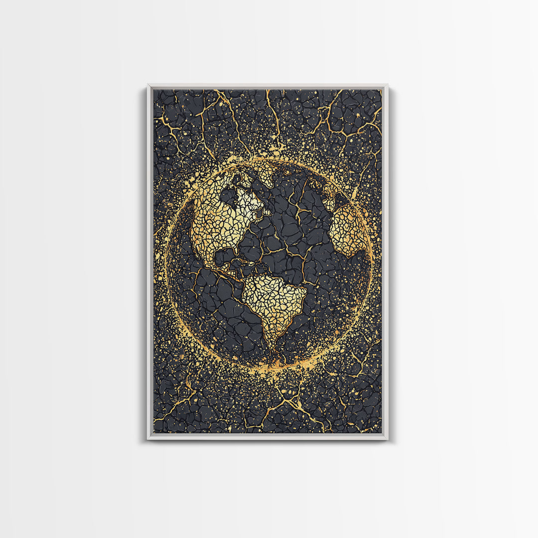 Black And Gold Cracked Africa Globe Canvas Print, African Wall Art, Afrocentric Decor, Modern Abstract Ethnic Home Decor Gift