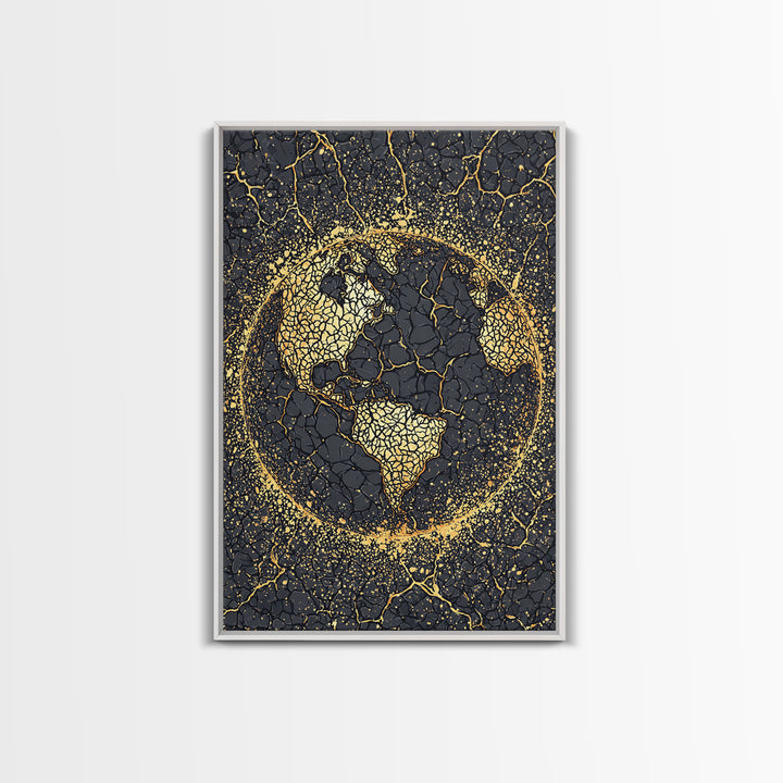 Black And Gold Cracked Africa Globe Canvas Print, African Wall Art, Afrocentric Decor, Modern Abstract Ethnic Home Decor Gift