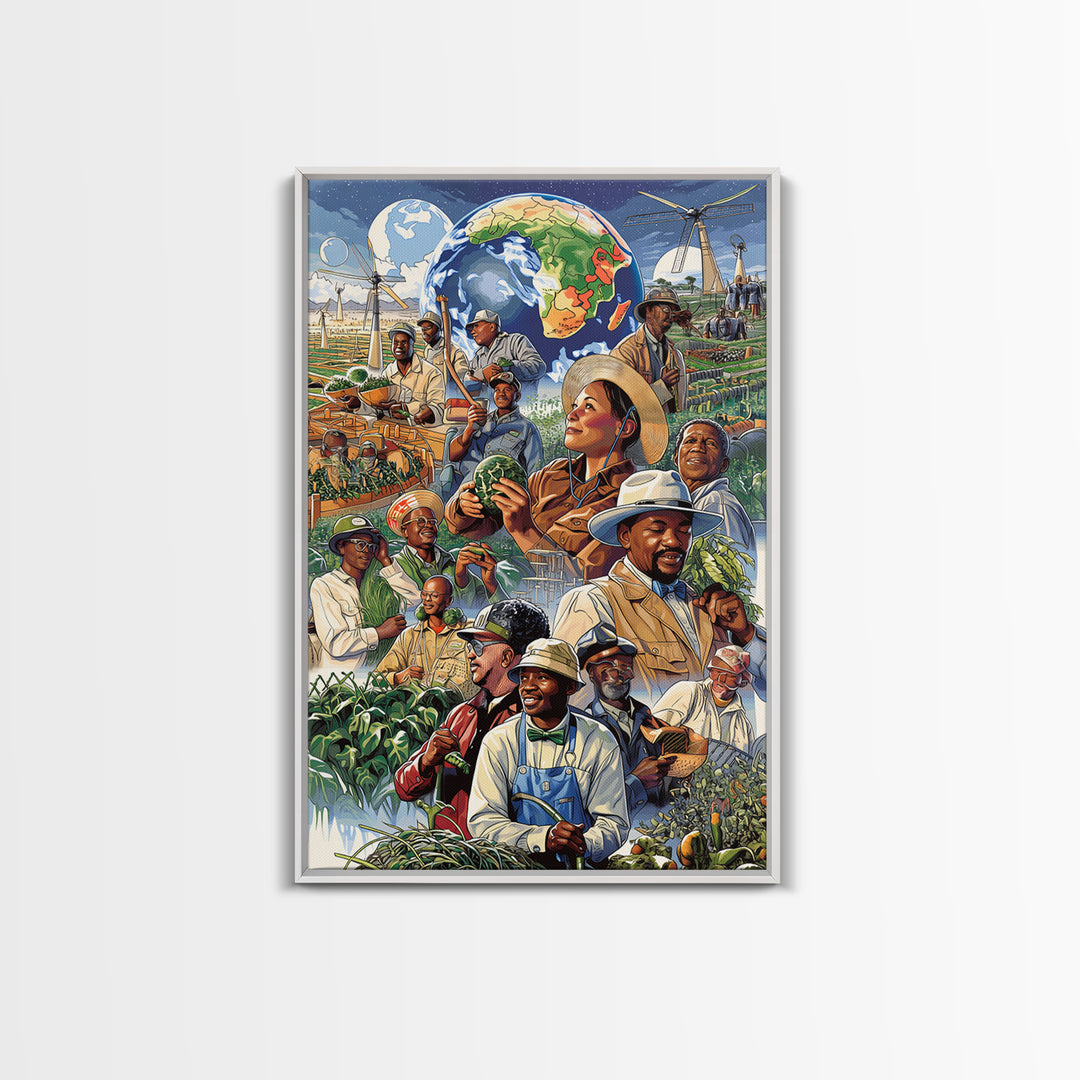Global African Farmers Harvest Collage Framed Canvas Print, African Art Prints, Cultural Wall Decor, Farmhouse Office Decor