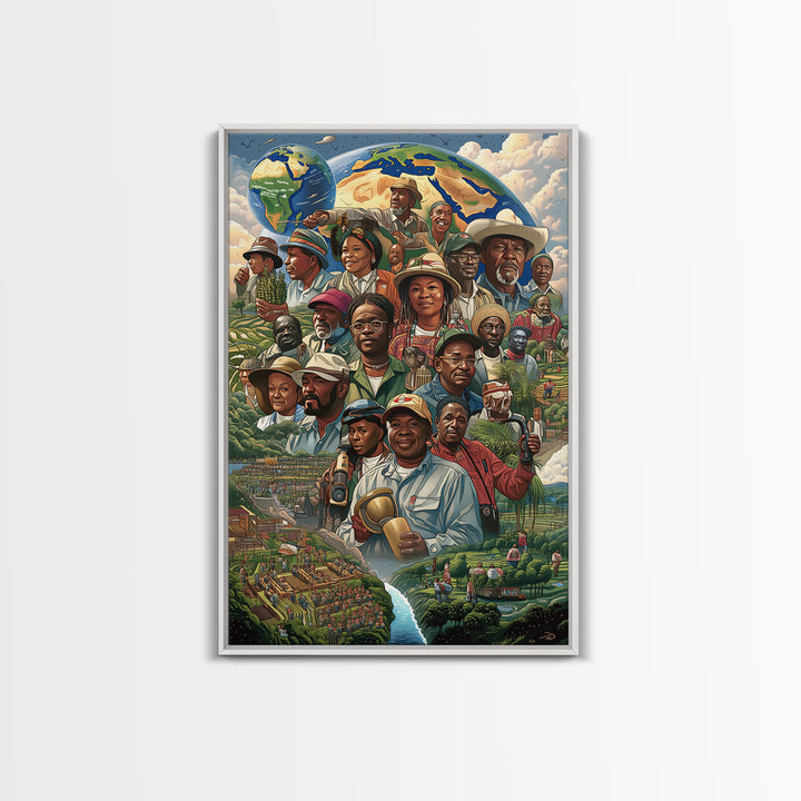 African Community Farmers Portrait Wall Art, Afrocentric Art Print, Black Culture Decor, Unique Motherland Living Room Home Decor Gift