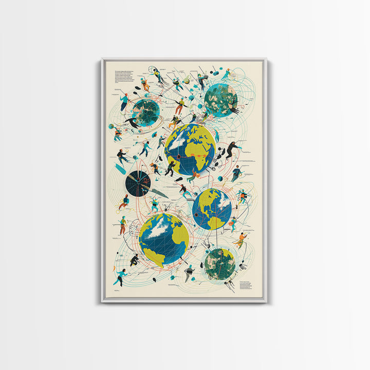 Abstract Global Network People Wall Art, Modern African Inspired Digital Art, Geometric Office Decor, World Map Canvas Print