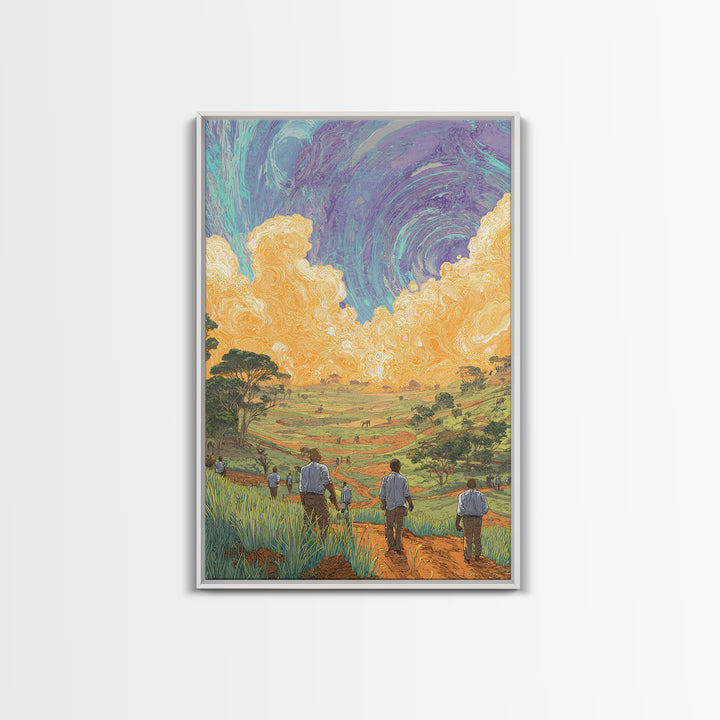 Rolling African Valley With Golden Clouds Canvas Print, African Landscape Wall Art, Nature Scene Art, Earth Tone Home Decor