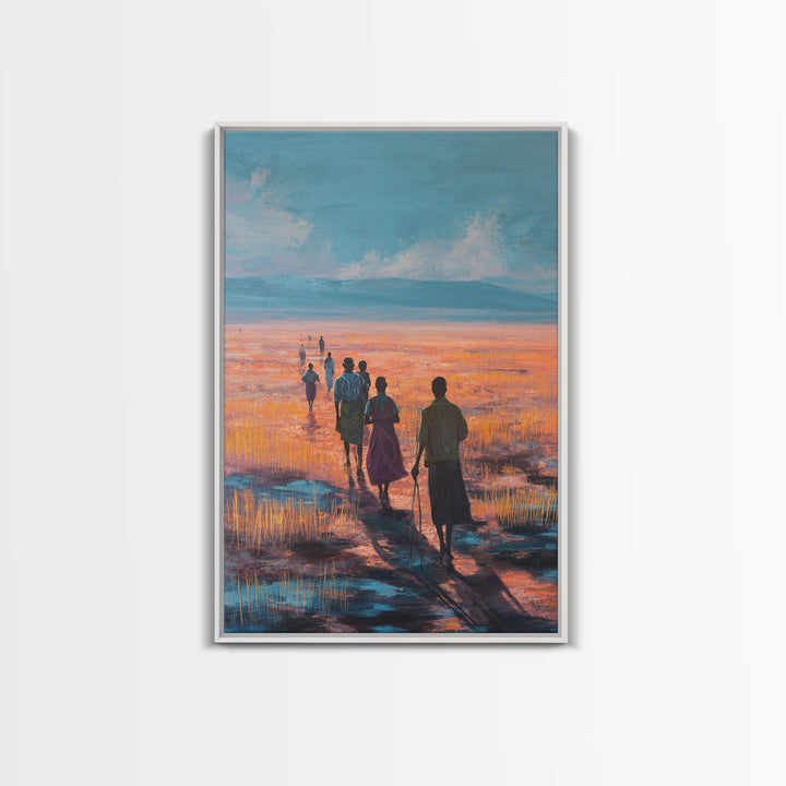 Serene African Wetland Walk At Sunset Wall Art, Afrocentric Landscape Print, Motherland Nature Decor, Living Room Canvas Print