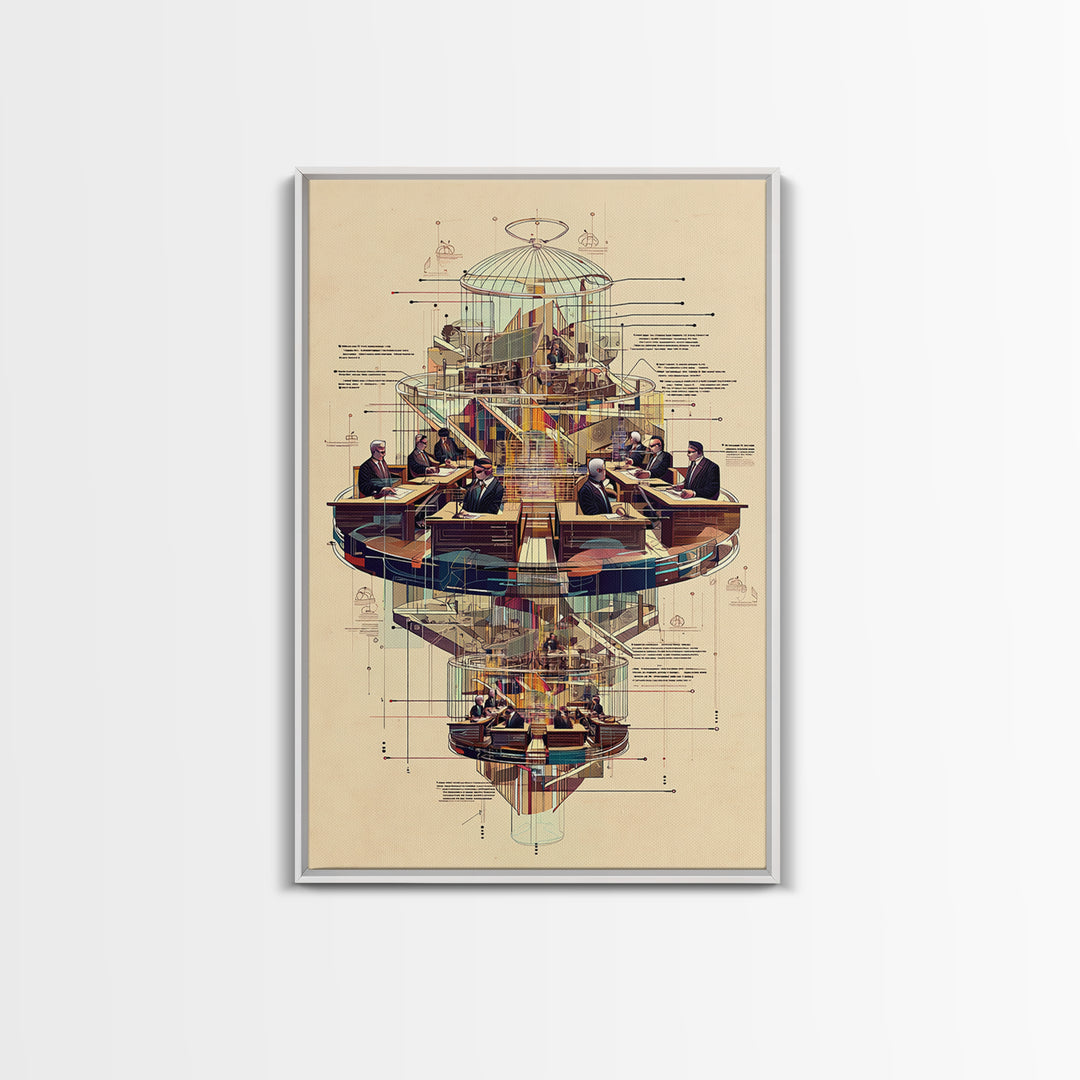 Futuristic Council Chamber Wall Art, Architectural Diagram, Modern Afrocentric Decor, Geometric Office Canvas Print Gift