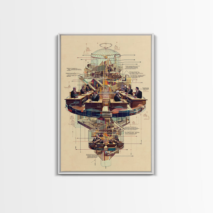 Futuristic Council Chamber Wall Art, Architectural Diagram, Modern Afrocentric Decor, Geometric Office Canvas Print Gift