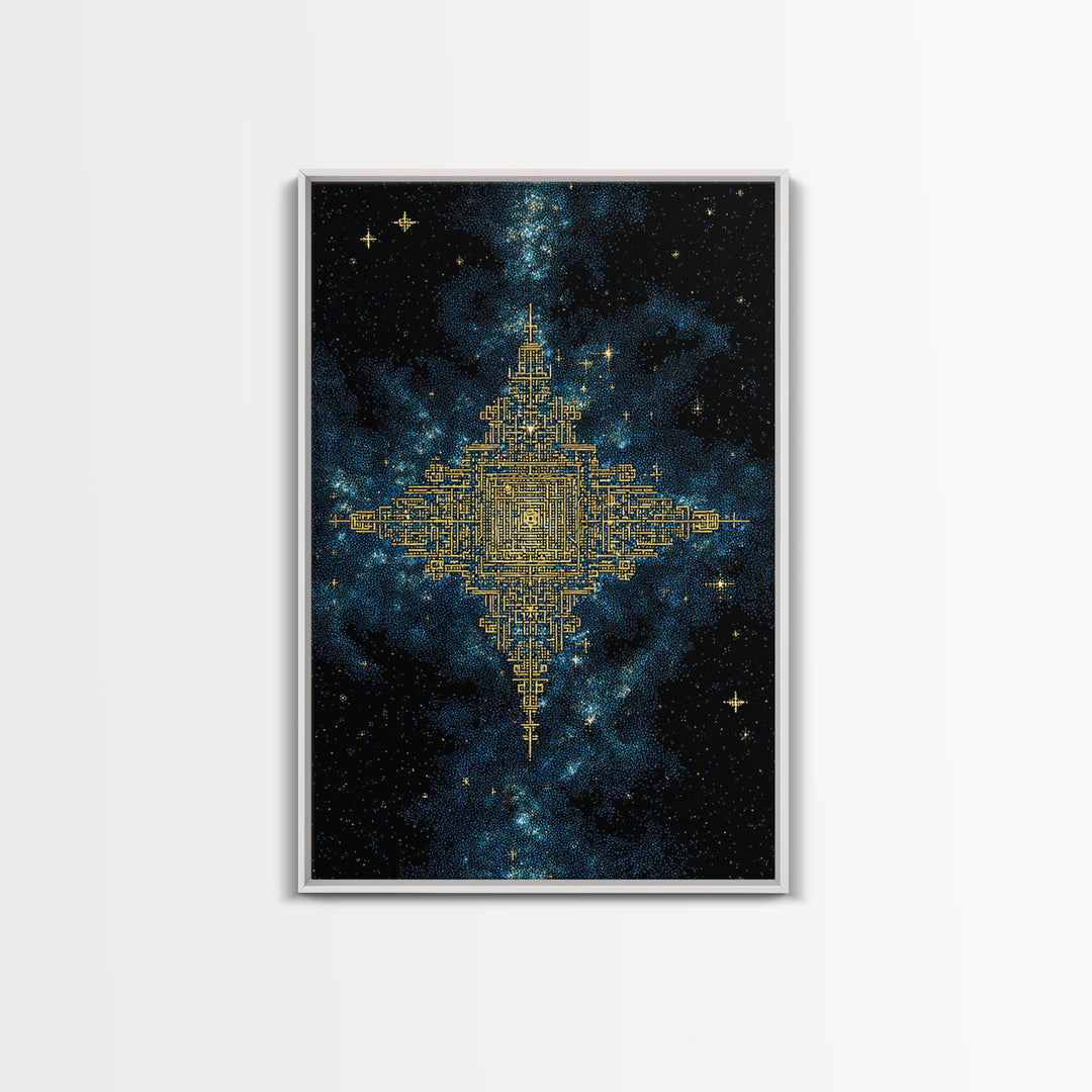 Golden Celestial Geometry Canvas Print, Cosmic Star Map Wall Art, Black And Gold Spiritual Decor, Mystical Gift For Home